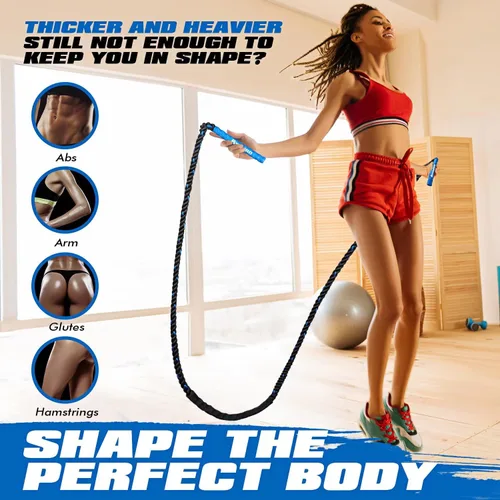 Vista 4 de Cuerda de saltar, cuerda de saltar pesada para fitness, cuerdas de saltar pesadas para hombres, mujeres y niños, cuerdas de saltar de batalla