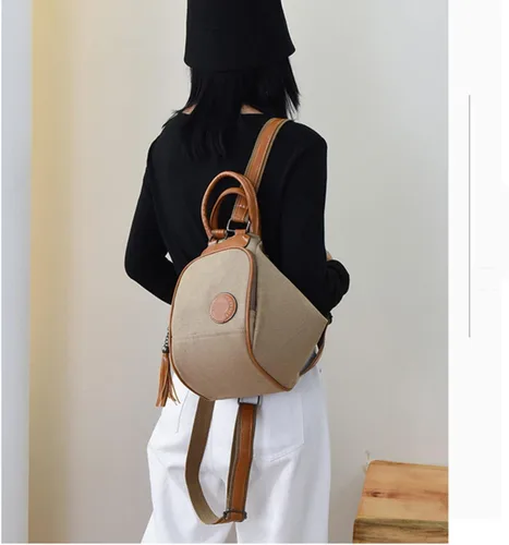 Vista 7 de Bolsos de lona y monederos para mujer, mochila convertible, bolsa de hombro, pequeña bolsa casual