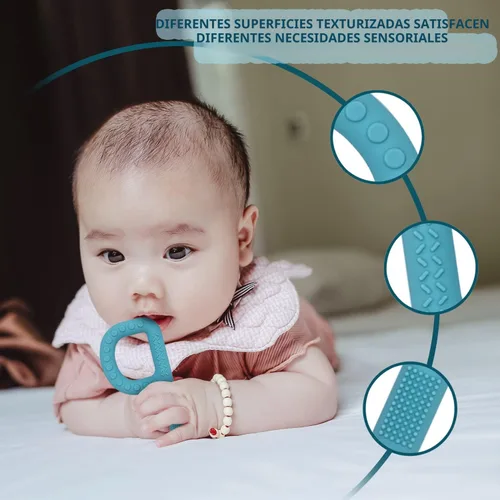 Vista 3 de Juguetes sensoriales para niños, bebés y niños pequeños, paquete de 4, juguetes de dentición en forma de P para 3-6, 6-12 meses, estimulación motora