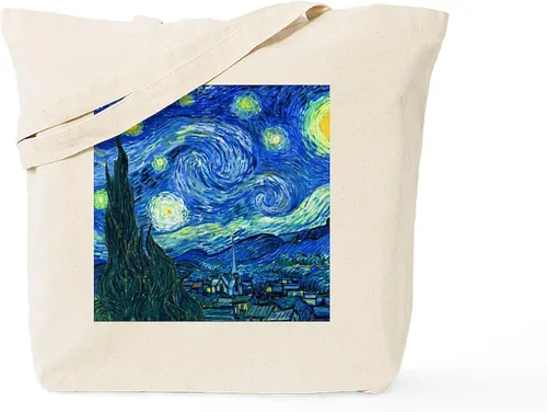 Vista 21 de CafePress The Starry Night by Vincent Van Gogh - Bolsa de lona reutilizable de lona beige, Caqui, S