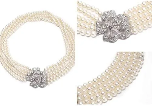 Vista 3 de Audrey Style Strand Flapper - Collar de perlas para mujer, inspirado en BAT, Blanco perla