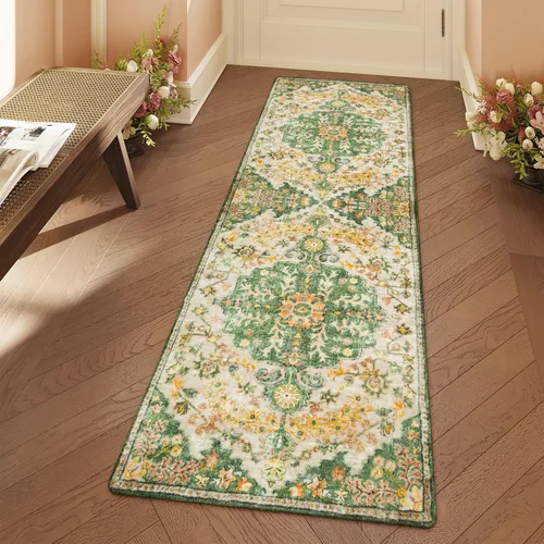 Vista 10 de Lahome Alfombra Floral Bohemio Medaillon - 2x3 Pequeña Alfombra de Baño Rosa Caliente, Alfombra de Cocina, Lavable a Máquina, Antideslizante, Suave