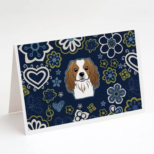 Vista 62 de Caroline's Treasures BB5095GCA7P - Tarjetas de felicitación y sobres con diseño de flores azules y sabuesos afganos, paquete de 8 tarjetas en blanco