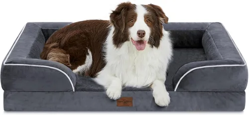 Vista 147 de Comfort Expression - Cama ortopédica para perros medianos, 28 x 19 pulgadas, cama impermeable y de apoyo de espuma con cojines removibles, sofá