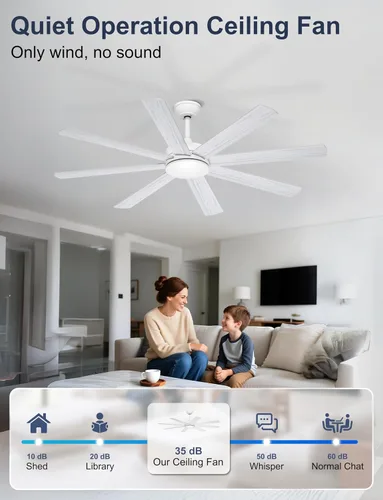 Vista 5 de Ventiladores de Techo de 60 Pulgadas Sin Luces - Ventilador de Techo Blanco de 8 Aspas Control Remoto/APP, Ventilador de Techo Reversible