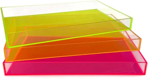 Vista 5 de OnDisplay Electric Neon Luxe - Bandeja apilable de acrílico transparente para cosméticos y joyas, 3