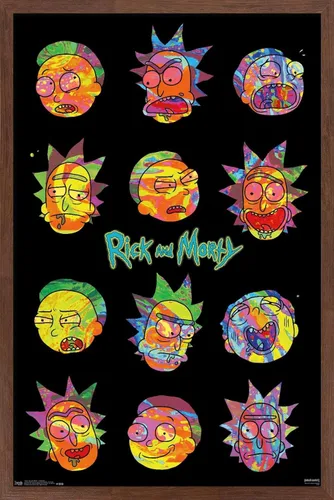 Vista 15 de Trends International Rick And Morty - Póster de pared Vaporwave, 22.4 pulgadas de largo x 14.7 pulgadas, versión enmarcada en madera de granero