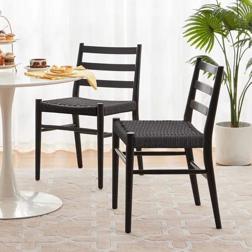 Vista 8 de Stary Sillas de comedor de madera de la rota con el asiento tejido cómodo, totalmente montadas Nogal - Juego de 2
