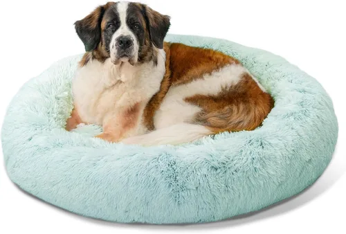 Vista 53 de Best Friends by Sheri - The Original Calming Donut - Cama calmante en forma de dona para perros y gatos - Pelo largo, azul bebé, M, 30 x 30 pulgadas