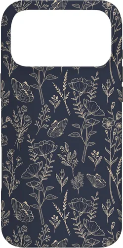 Vista 22 de Butterfly Meadow Botanical Wildflower Pattern (Azul Marino) Funda para iPhone 17