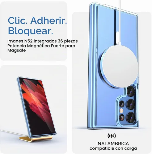 Vista 2 de ANNGELAS Funda protectora para Samsung Galaxy S22 Ultra Mag-Safe, delgada funda protectora a prueba de golpes con magnético, parte trasera dura