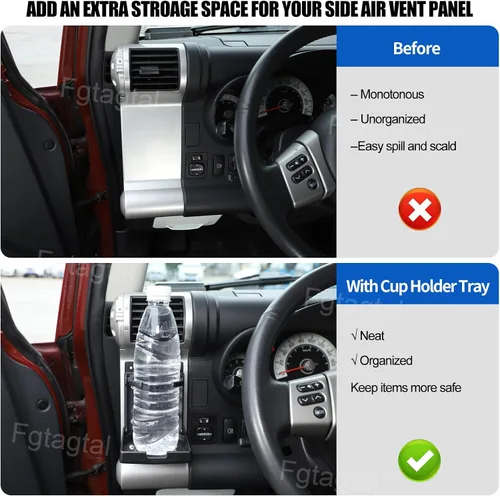 Vista 2 de Portavasos para automóvil compatible con Toyota FJ Cruiser 2007-2021, soporte para tazas de salida de aire lateral del automóvil, consola central