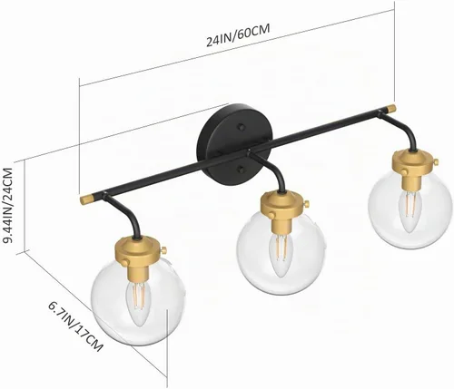 Vista 5 de Ralbay - Lámpara de pared para baño industrial Negro y Dorado