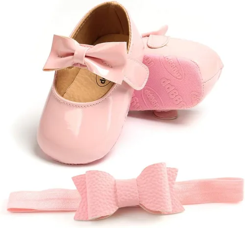 Vista 2 de OAISNIT Zapatos planos para bebé niña Mary Jane, zapatos de cuna con diadema