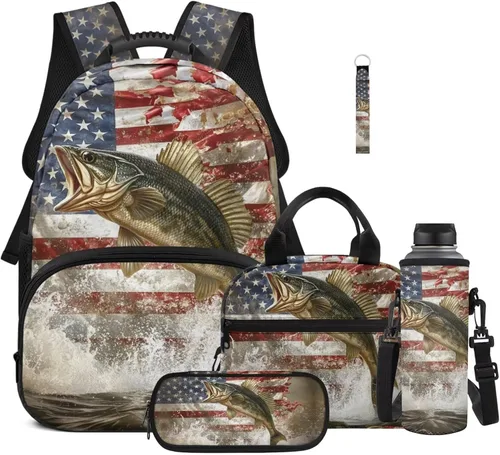 Vista 34 de Bulopur Eagle American Flag Print Kids Backpack Boys Elementary School 17 Inch Bookbag With Lunch Bag Water Bottle Holder Keychain Pencil Case 5