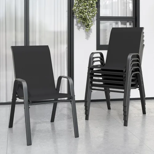 Vista 9 de Sillas de patio, sillas de comedor apilables para todo tipo de clima, tela de textileno y marco de metal, juego de sillas para exteriores para patio