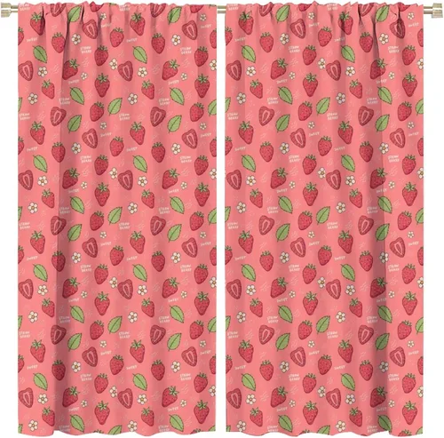 Vista 13 de Cortinas bohemias con diseño de fresas, bonitas cortinas bohemias con bolsillo para barra de fruta, tratamiento de ventana para cocina, sala