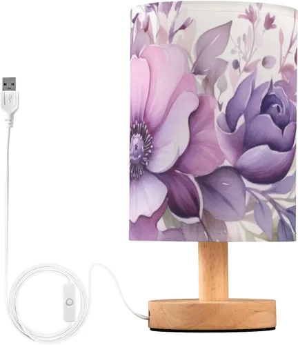 Vista 9 de Lámpara de mesita de noche líquida de lavanda morada, luces LED cálidas con puerto de carga USB, lámparas de escritorio cilíndricas retro