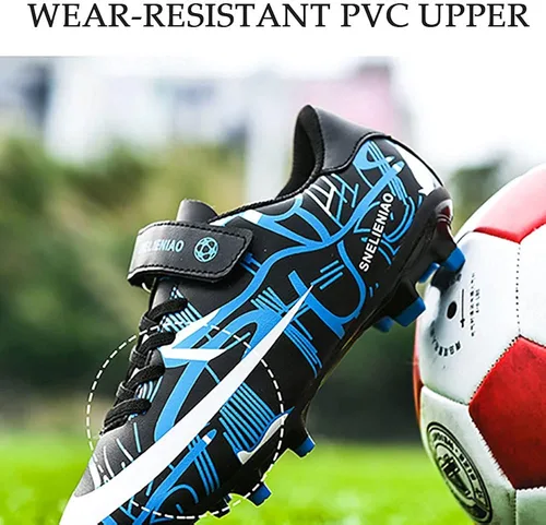 Vista 2 de Niber Zapatos de fútbol para niños pequeños y grandes, ligeros y duraderos, zapatos de fútbol antideslizantes para fútbol al aire libre, tacos firmes