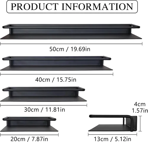 Vista 8 de RFOUO Estante pequeño para pared, estante flotante pequeño, estantes de pared negros, estantes de baño de metal, estantes flotantes de metal