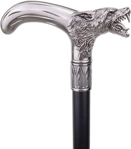 Vista 3 de Cabeza de lobo morder bastón de moda decorativo caballero elegante cosplay bastón perilla Crosier 36.6 in