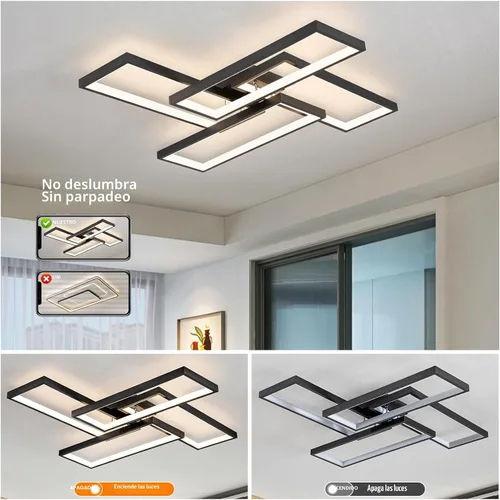Vista 7 de Shine LUEST Modernas luces LED de techo para dormitorio, 26 pulgadas, regulables, cuadradas, para sala de estar, con control remoto, lámpara negra