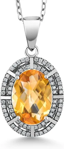 Vista 47 de Gem Stone King Collar con halo de dos filas de 5 a 10 quilates con piedra natal ovalada de 0.55 x 0.39 pulgadas en plata de ley 925 Collar