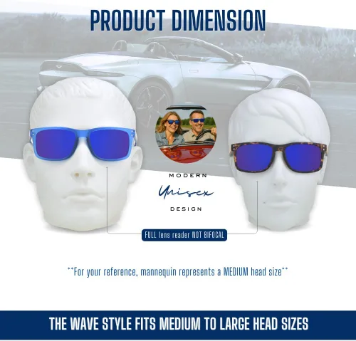 Vista 5 de proSPORT Lentes de sol de lectura para lectores con montura de cuerno con lentes de espejo azul para hombres y mujeres, no bifocales