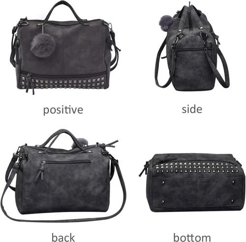 Vista 6 de Pahajim Bolsos de mano con tachuelas para mujer, estilo punk, estilo casual, estilo hobo rockero
