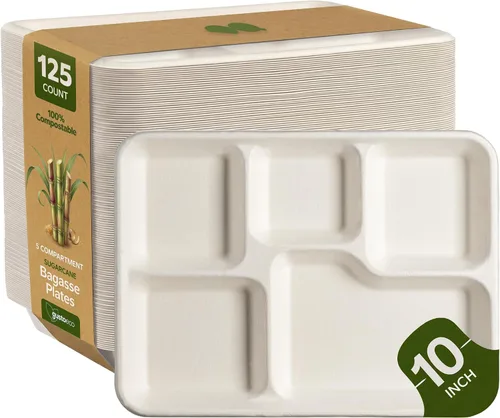 Vista 8 de Platos ecológicos, desechables, biodegradables, ultrarresistentes, de papel de caña de azúcar