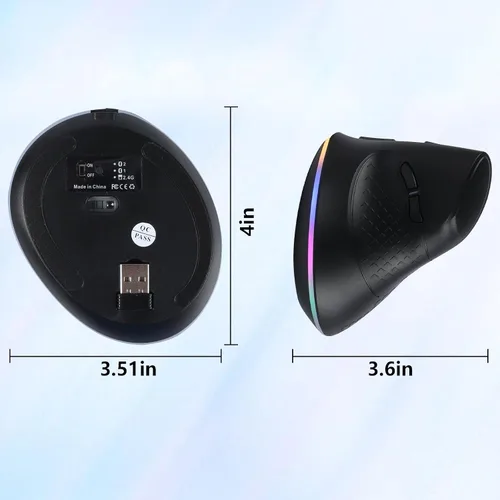 Vista 6 de Ratón inalámbrico, mouse ergonómico vertical 2.4G Bluetooth modo dual 3 DPI recargable conecta múltiples dispositivos, mouse vertical 6 botones