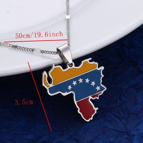 Vista 3 de Collar con colgante de la bandera de Venezuela, de acero inoxidable, joyería venezolana