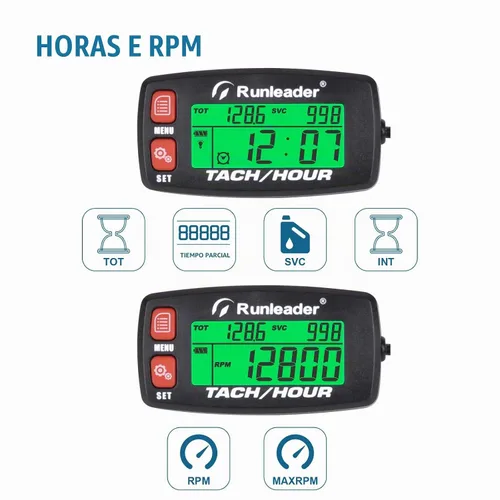 Vista 2 de Runleader Tacómetro digital del motor de gas Rojo