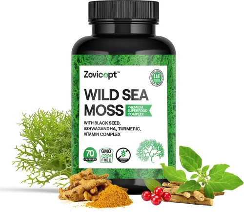 Vista 4 de Ultimate Immune Support Complex Cápsulas orgánicas de cúrcuma, musgo marino y ashwagandha de 1000 mg con vitamina C, 70 píldoras veganas