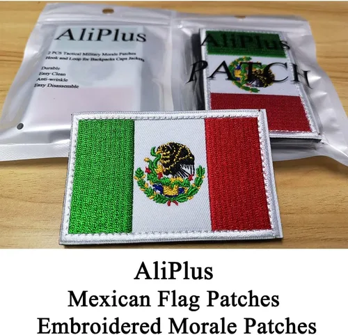 Vista 2 de 2 parches de bandera de México de AliPlus bordados tácticos militares con gancho y bucle
