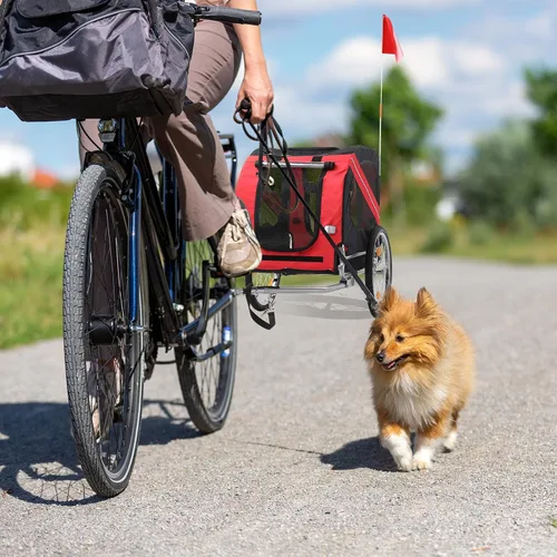 Vista 9 de PEXMOR Remolque de bicicleta para perros, carrito plegable para mascotas con enganche universal, transporte de carga para perro y ruedas