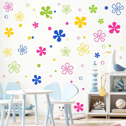 Vista 6 de Calcomanías de pared con burbujas de flores coloridas bajo el mar, océano, calcomanías de pared para despegar y pegar, calcomanías de pared