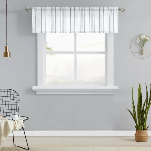 Vista 12 de SXZJTEX Cortinas de cocina para cafetería, cortinas traslúcidas a rayas negras, patrón de rayas finas, estilo rústico, cortinas cortas para baño