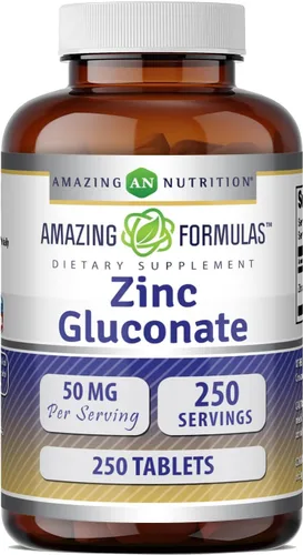 Vista 5 de Amazing Formulas Suplemento de gluconato de zinc 50 mg por porción Tabletas Sin OMG Sin gluten Fabricado en Estados Unidos (120 unidades)