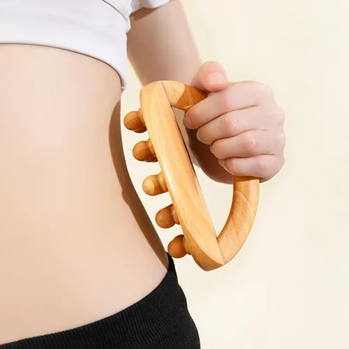 Vista 6 de Wood Massage Tools with Handle, 2PCS 14 Beads Wooden Massage Roller, Lymphatic Drainage Massager for Body Shaping