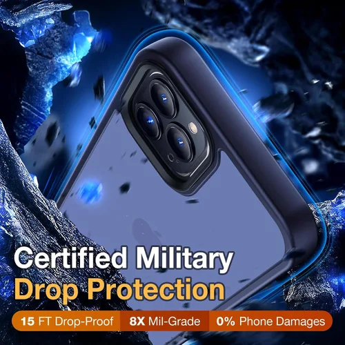 Vista 3 de Yriklso Funda para iPhone 12 Pro Max, a prueba de golpes, iPhone 12 Pro Max, protección contra caídas de grado militar, funda protectora rígida Azul