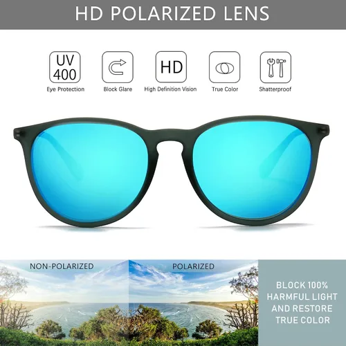 Vista 2 de SUNGAIT Gafas de sol redondas vintage para mujeres y hombres, estilo clásico retro