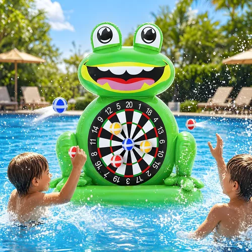 Vista 9 de MOONTOY Juguetes de piscina para niños, juego de mesa inflable de dardos de rana, juegos de piscina para playa y patio trasero, juguetes de agua