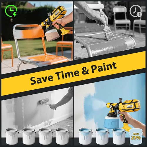 Vista 6 de Pulverizador de Pintura para Pintura de Casa, Pulverizador de Pintura con Potente Motor de Cobre de 1000W, Contenedor de 1400ml (47oz), 6 Boquillas