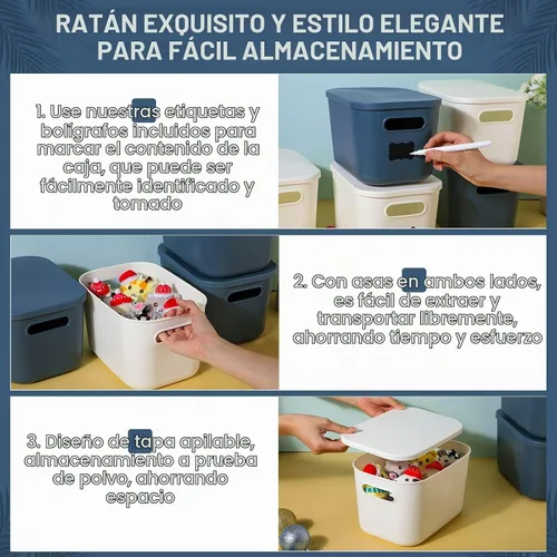 Vista 4 de Thyle Paquete de 12 cubos de almacenamiento de plástico azul y blanco