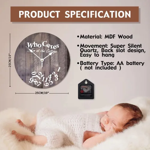 Vista 5 de Reloj de pared de madera rústica personalizado de 10 pulgadas, silencioso sin tictac, funciona con pilas, para sala de estar, dormitorio, cocina, En