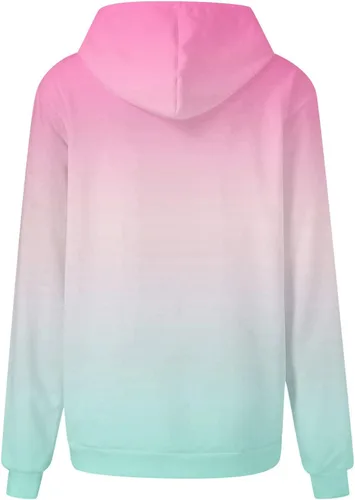 Vista 4 de Sudaderas con capucha para mujer 2024 Y2K Gradient Sudadera de gran tamaño moderna casual con cordón con capucha y bolsillos