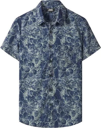 Vista 22 de JOGAL - Camisa hawaiana floral para hombre con bolsillo frontal, estilo Aloha casual Verde Aqua