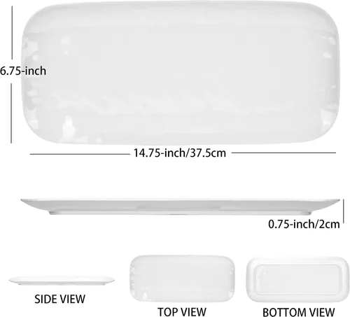 Vista 2 de KOXIN-KARLU Bandejas de melamina, bandejas y platos para servir de 14.75 pulgadas, juego de 3 unidades, color blanco, estilo martillado, 100%