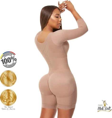 Vista 7 de Melibelt 2031 Fajas Colombianas Reductoras Y Moldeadoras - Fajas moldeadoras de reloj de arena para mujer con mangas y brasier Reloj de Arena